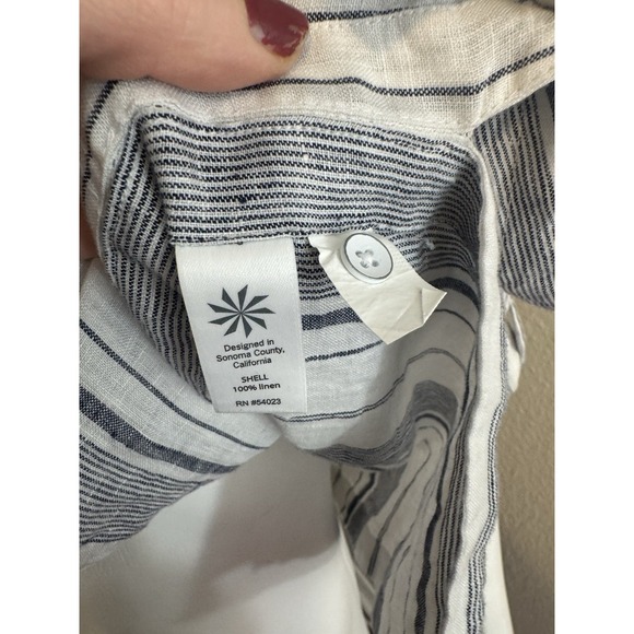 ATHLETA Linen Top M Women's Button Down Striped - Picture 4 of 11